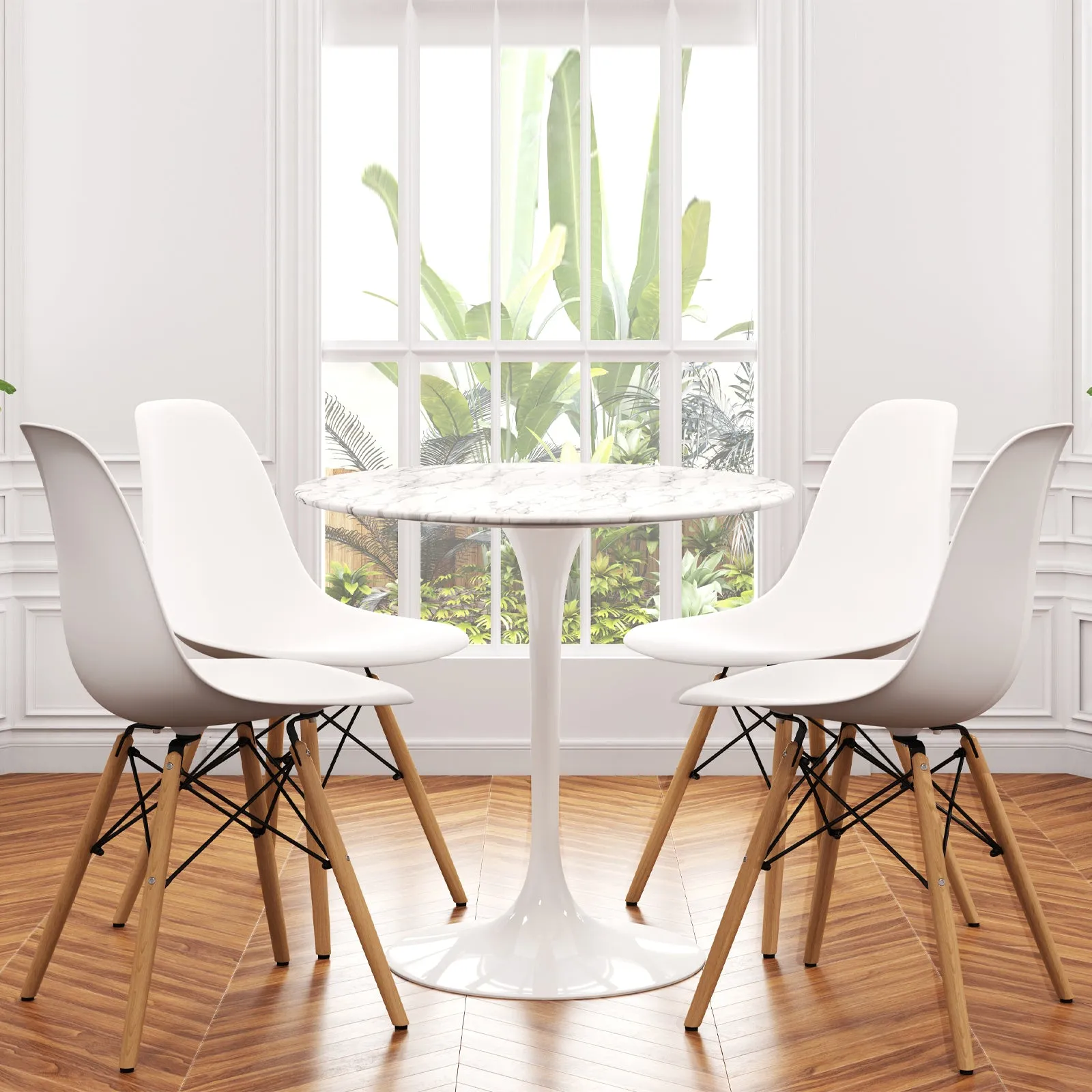 Tulip 32 Marble Dining Table & Eiffel Chairs Set