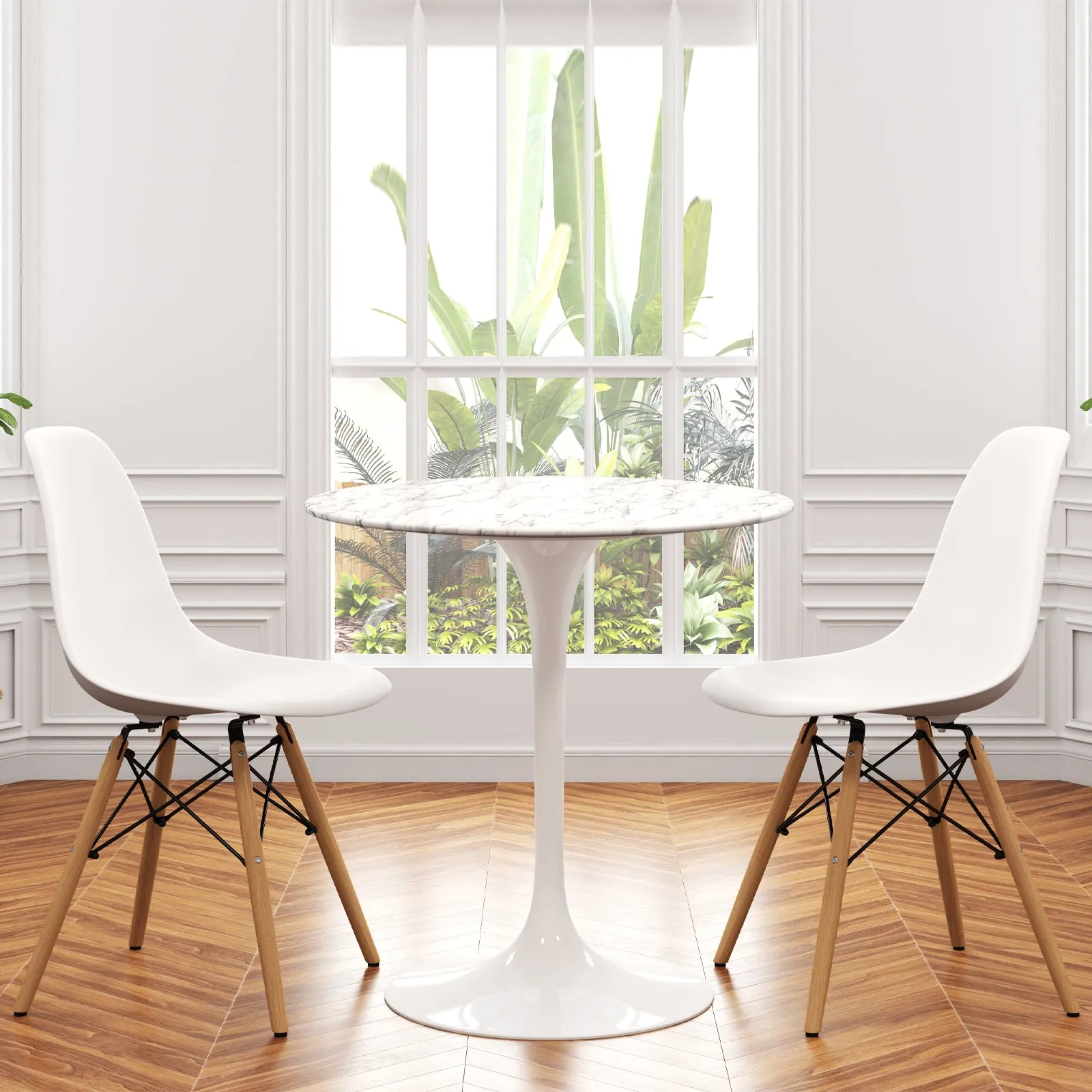 Tulip 32 Marble Dining Table & Eiffel Chairs Set