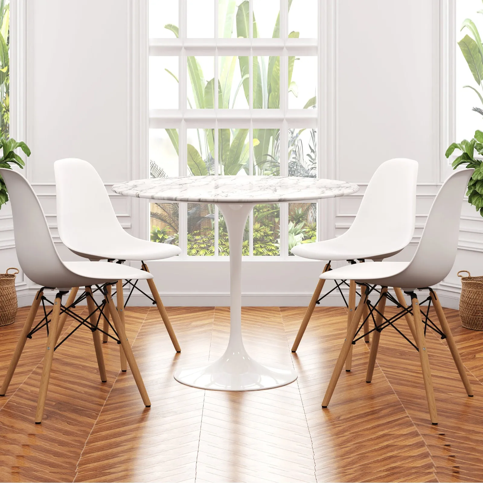 Tulip 40 Marble Dining Table & Eiffel Chairs Set