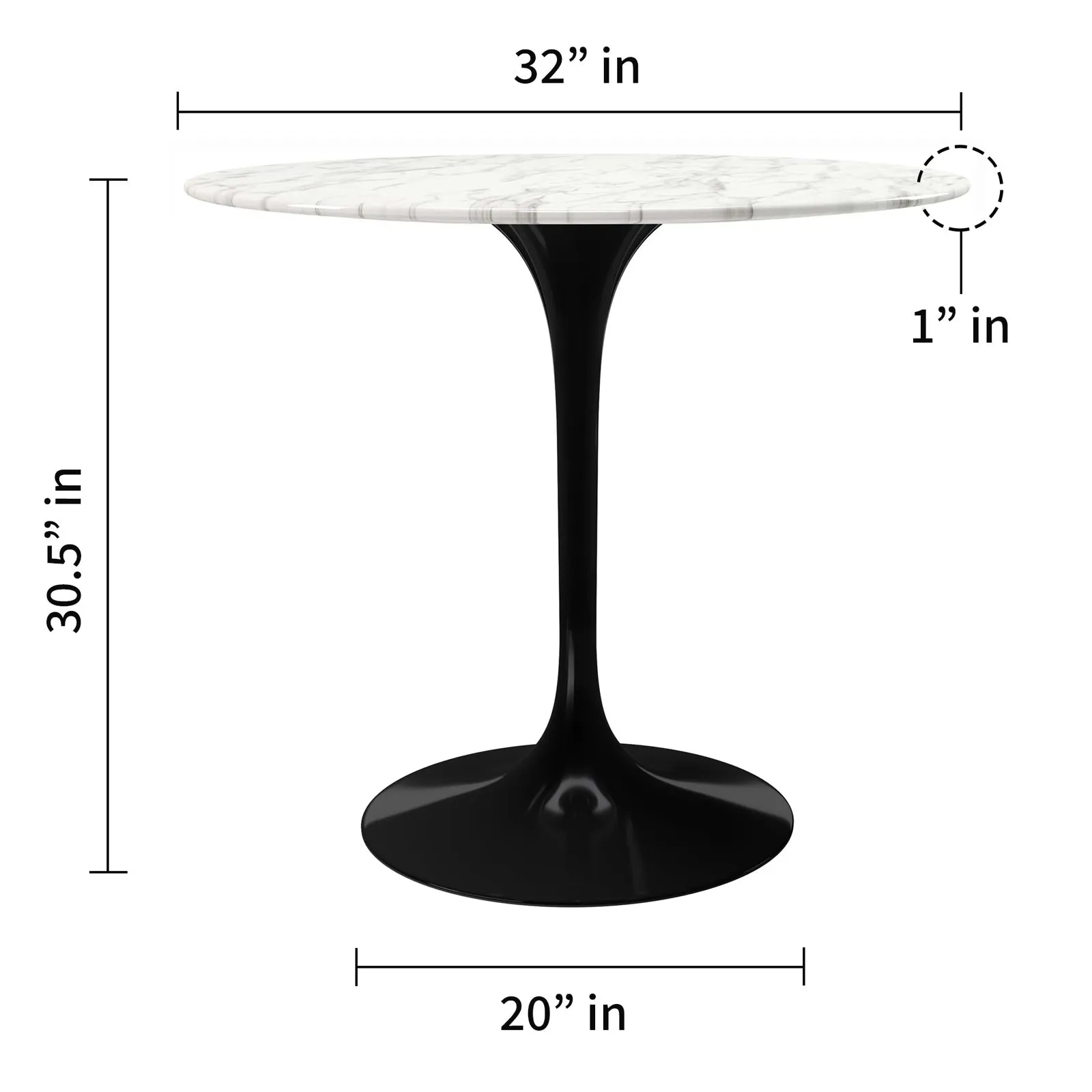 Tulip Marble Dining Table - 32 Round, Black Base