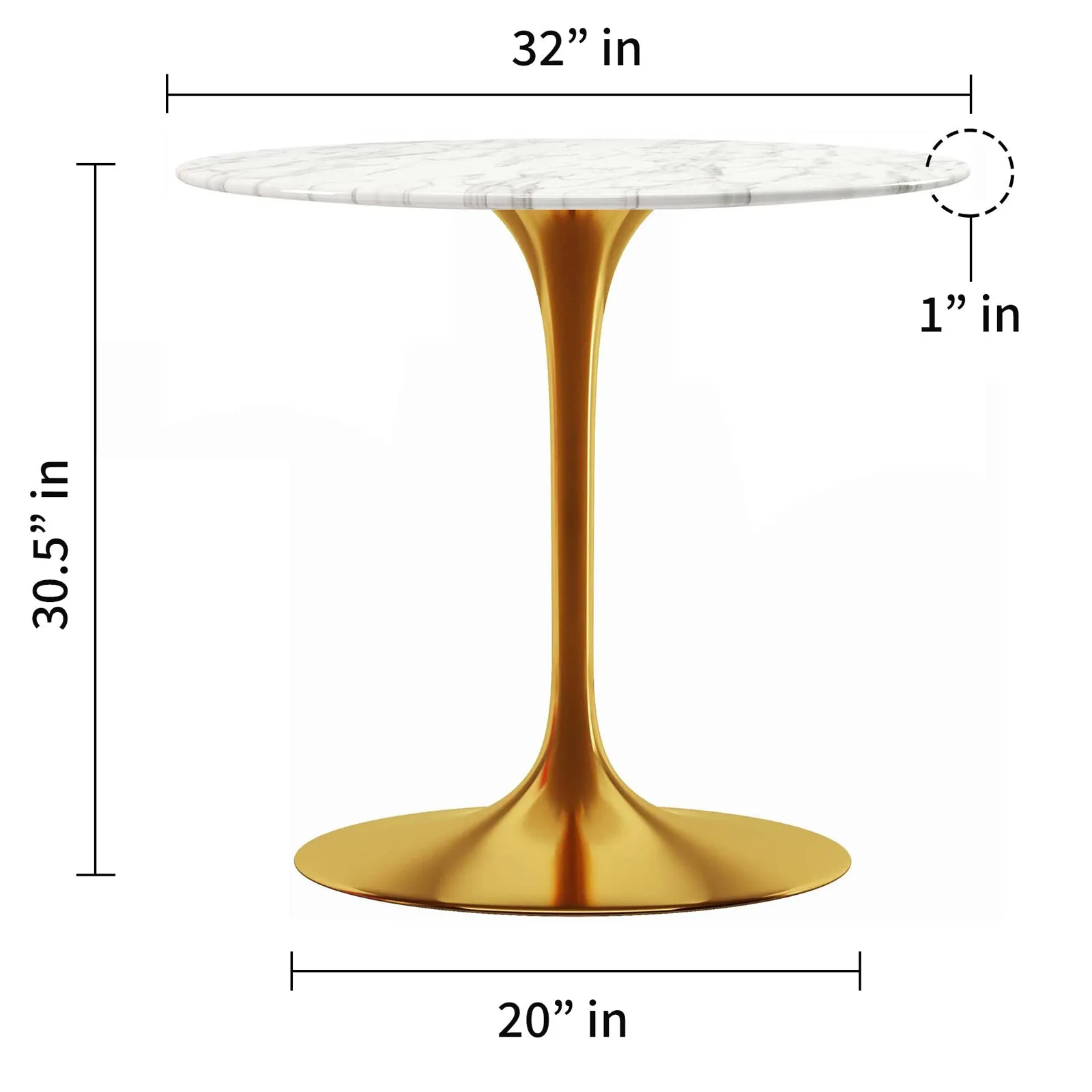 Tulip Marble Dining Table - 32 Round, Gold Base