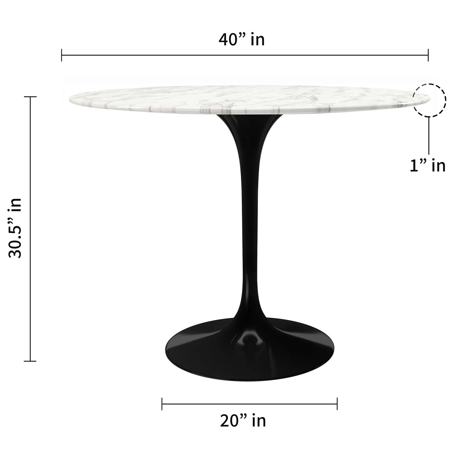 Tulip Marble Dining Table - 40 Round, Black Base