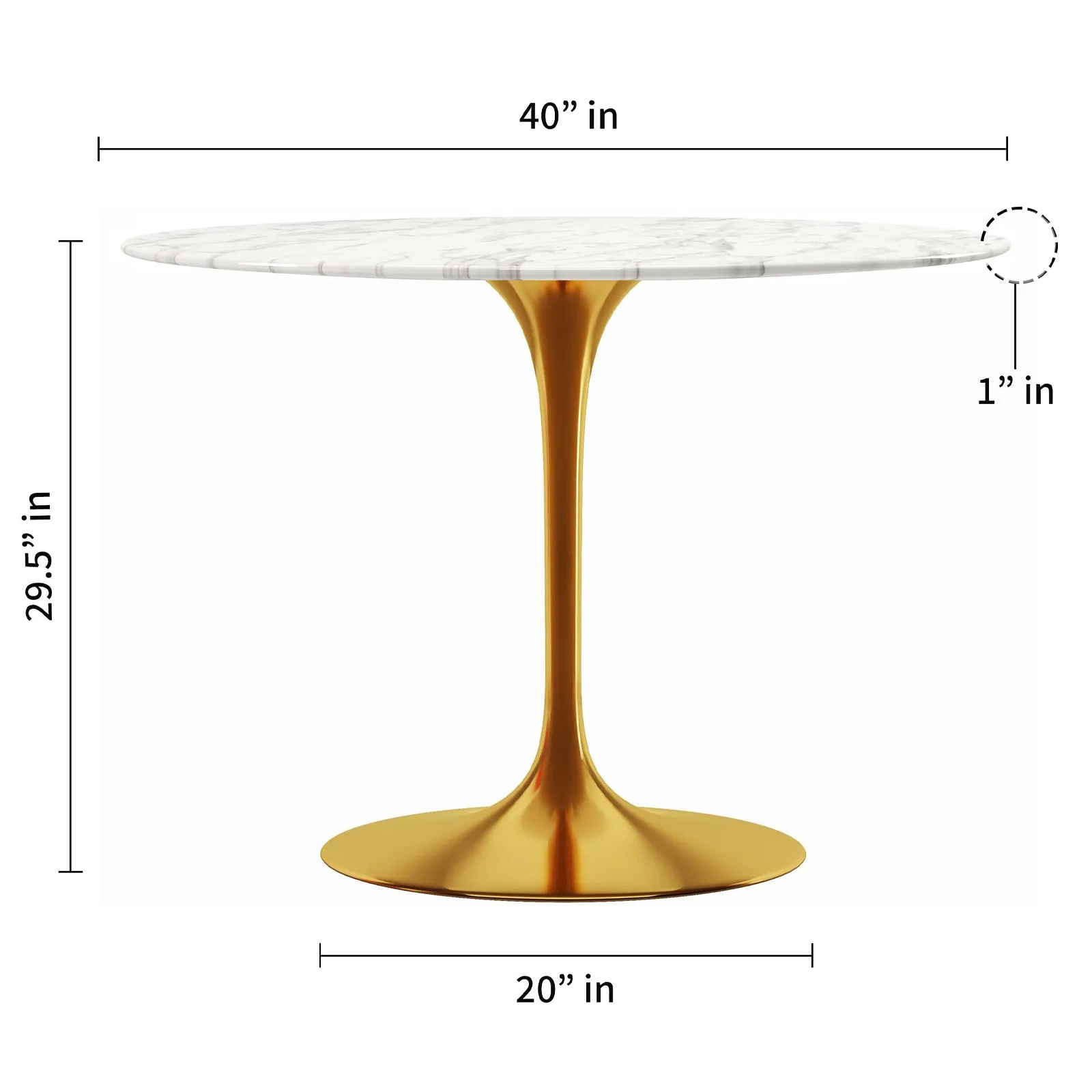 Tulip Marble Dining Table - 40 Round, Gold Base