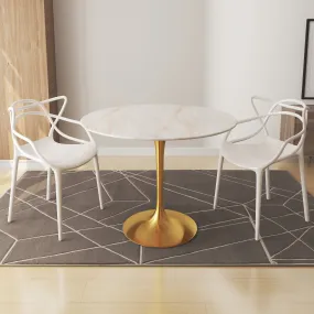 Tulip Onyx Marble Dining Table - 40 Round, Gold Base