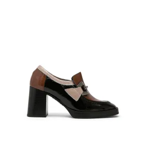 Two-Tone Leather High Heel Loafers with Horsebit