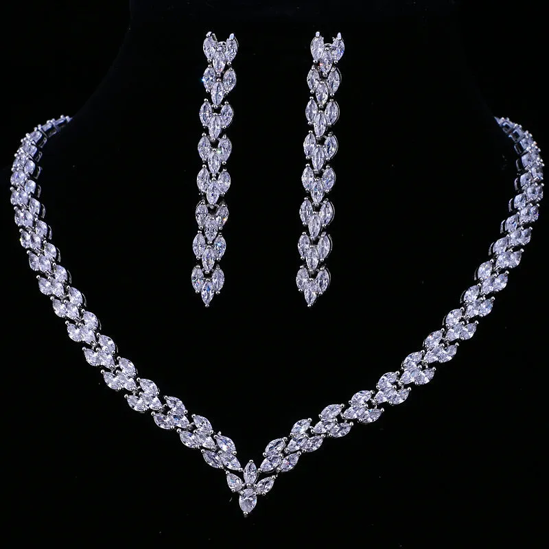 Vibrant Zircon Leaf Jewelry Set