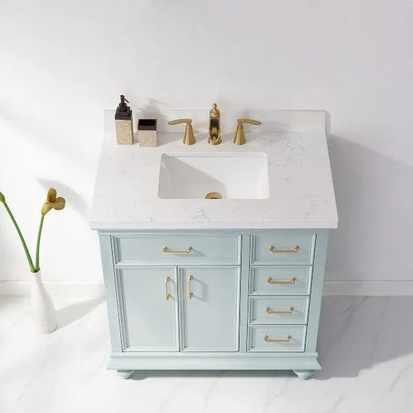 Vinnova Charlotte 36 Transitional Green Vanity with Carrara White Composite Stone