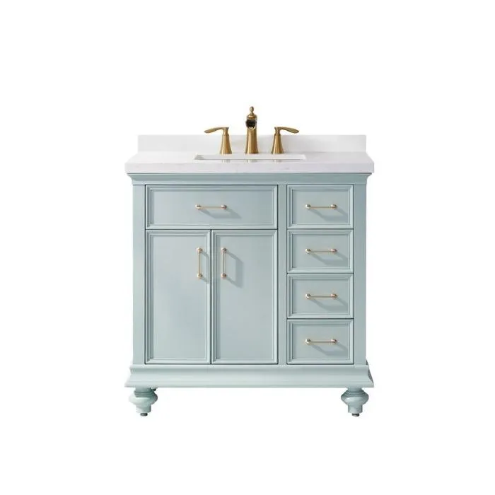 Vinnova Charlotte 36 Transitional Green Vanity with Carrara White Composite Stone