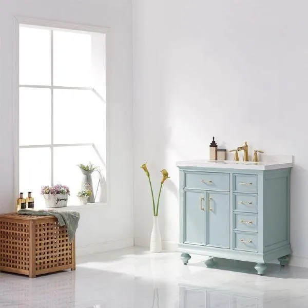 Vinnova Charlotte 36 Transitional Green Vanity with Carrara White Composite Stone