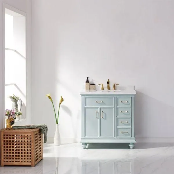 Vinnova Charlotte 36 Transitional Green Vanity with Carrara White Composite Stone