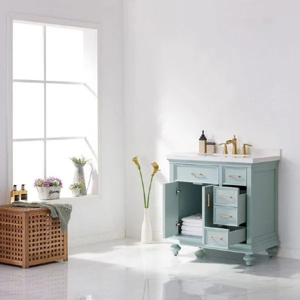 Vinnova Charlotte 36 Transitional Green Vanity with Carrara White Composite Stone