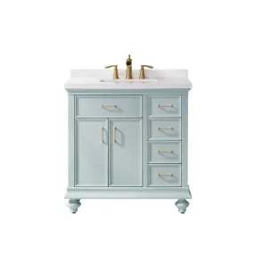 Vinnova Charlotte 36 Transitional Green Vanity with Carrara White Composite Stone