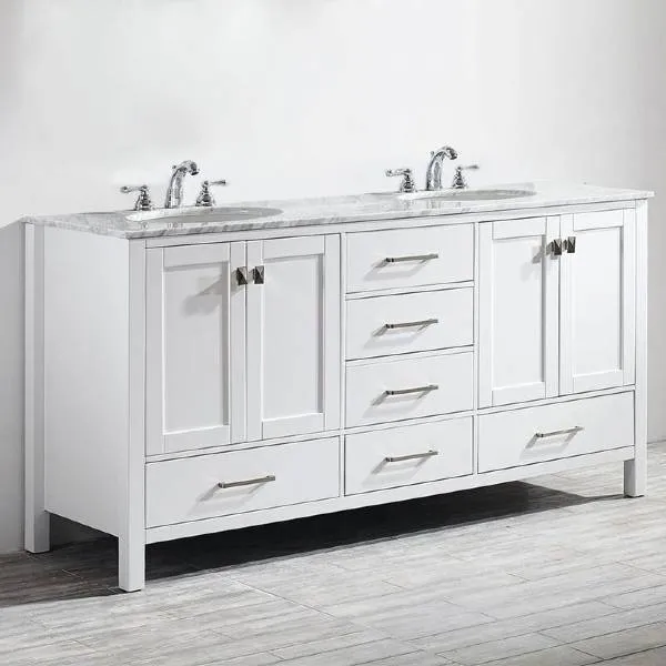 Vinnova Gela 72 Modern White Double Sink Vanity 723072-WH-CA-NM