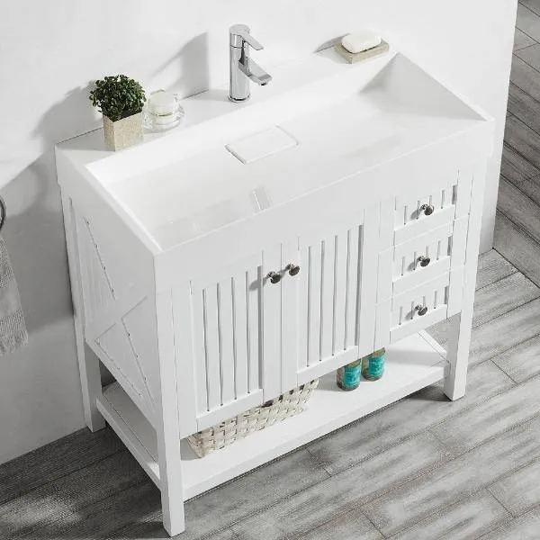 Vinnova Pavia 36” Contemporary White Single Vanity with Acrylic under-mount Sink