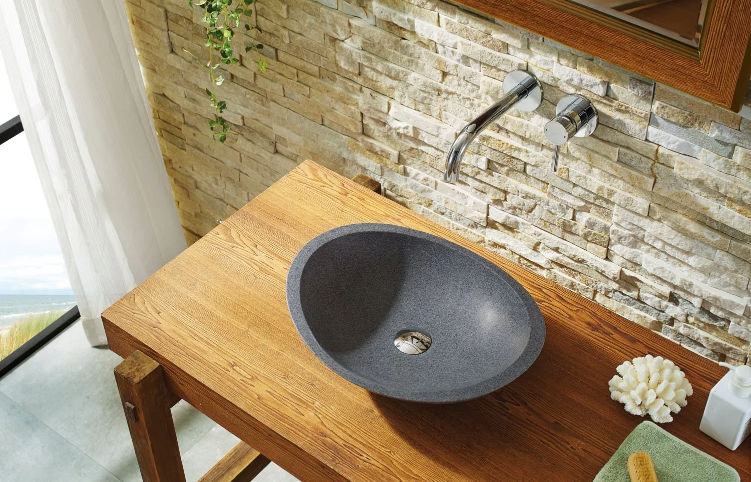 Virtu USA Bia Natural Stone Bathroom Vessel Sink in G654 Granite