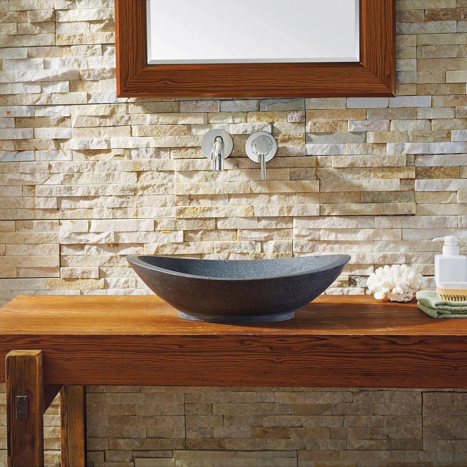 Virtu USA Bia Natural Stone Bathroom Vessel Sink in G654 Granite