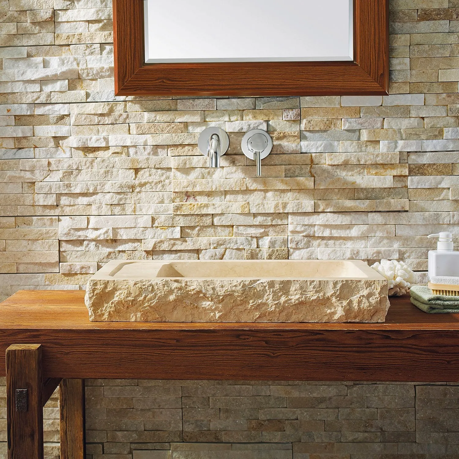 Virtu USA Orion Natural Stone Bathroom Vessel Sink in Galala Beige Marble