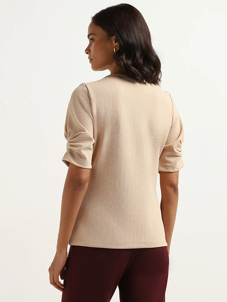 Wardrobe Beige Ruched Sleeve Top