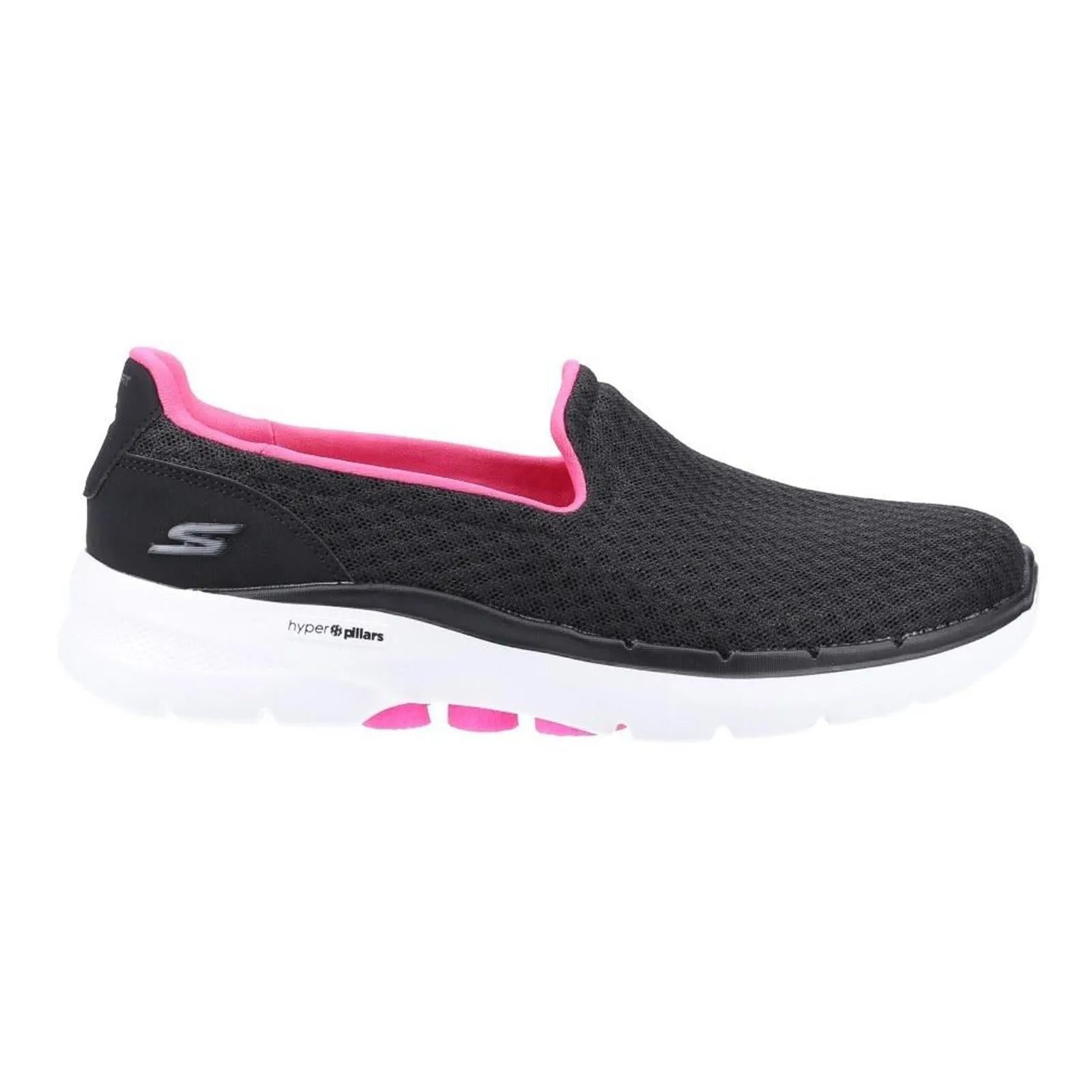 Women's Wide Fit Skechers 124508 Go Walk 6 Big Splash Sneakers - Black/Hot Pink