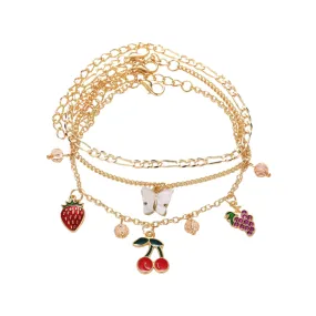 Yellow Chimes Anklet For Women Gold Tone Multilayered Chain With Butterfly and Fruit Charms Hanging Anklet For Women and Girls