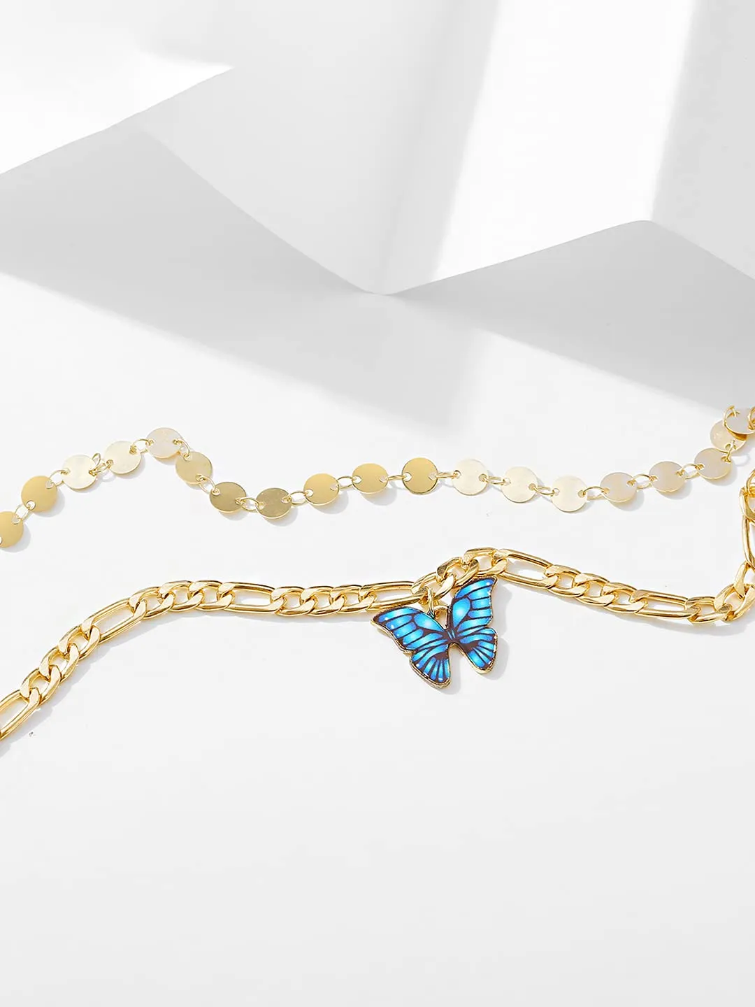 Yellow Chimes Bracelet For Women Gold Tone Dual Layer Chain With Blue Color Butterfly Charm Hanging Bracelet For Women and Girls