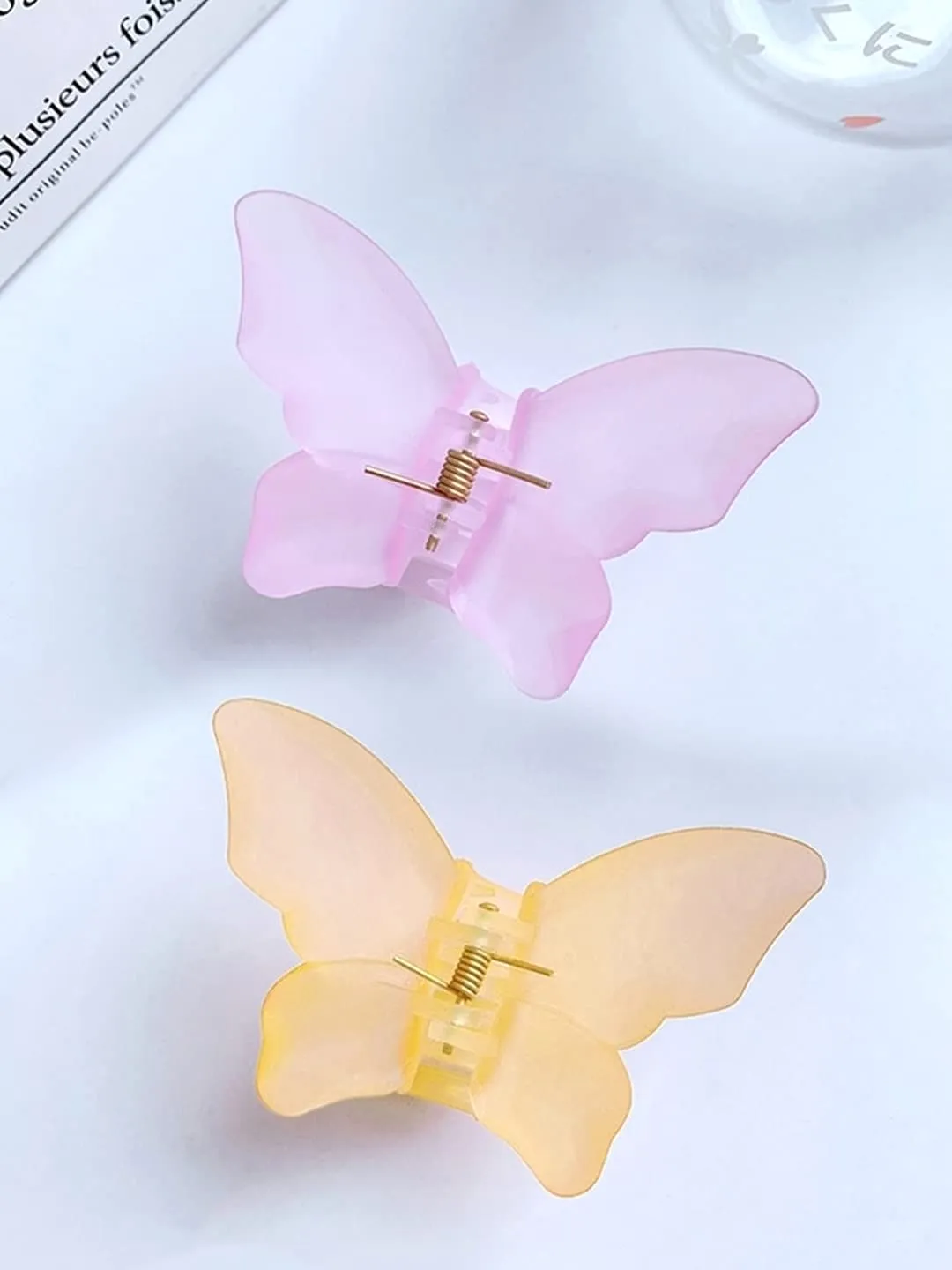 Yellow Chimes Claw Clips for Women Hair Clutches for Women Hair Accessories For Women Set of 2 Pcs Claw Clip Peach Yellow Butterfly Clips Big Clutchers for Hair Clutcher for women and Girls Gift for Women & Girls