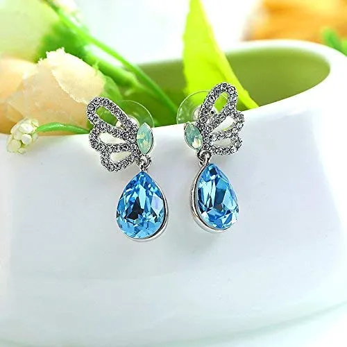 Yellow Chimes Combo of 2 Pairs Splendid Collection A5 Grade Crystals Butterfly Drop Earrings for Women and Girls