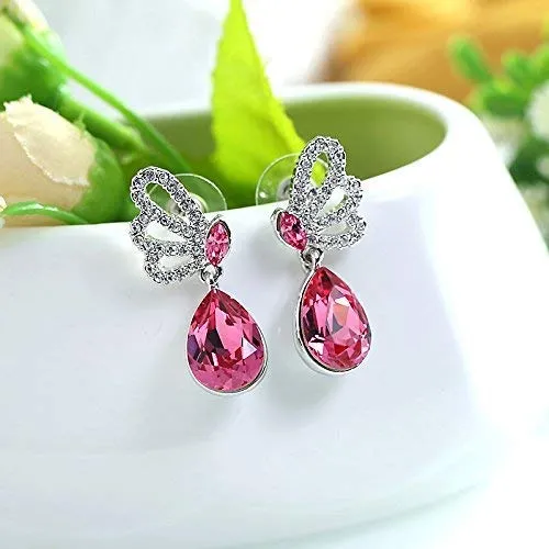 Yellow Chimes Combo of 2 Pairs Splendid Collection A5 Grade Crystals Butterfly Drop Earrings for Women and Girls