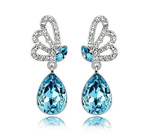 Yellow Chimes Combo of 2 Pairs Splendid Collection A5 Grade Crystals Butterfly Drop Earrings for Women and Girls