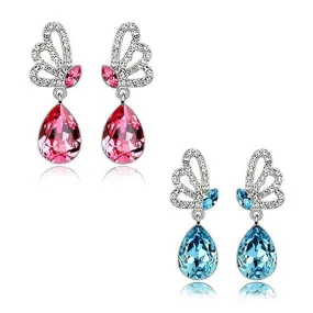 Yellow Chimes Combo of 2 Pairs Splendid Collection A5 Grade Crystals Butterfly Drop Earrings for Women and Girls