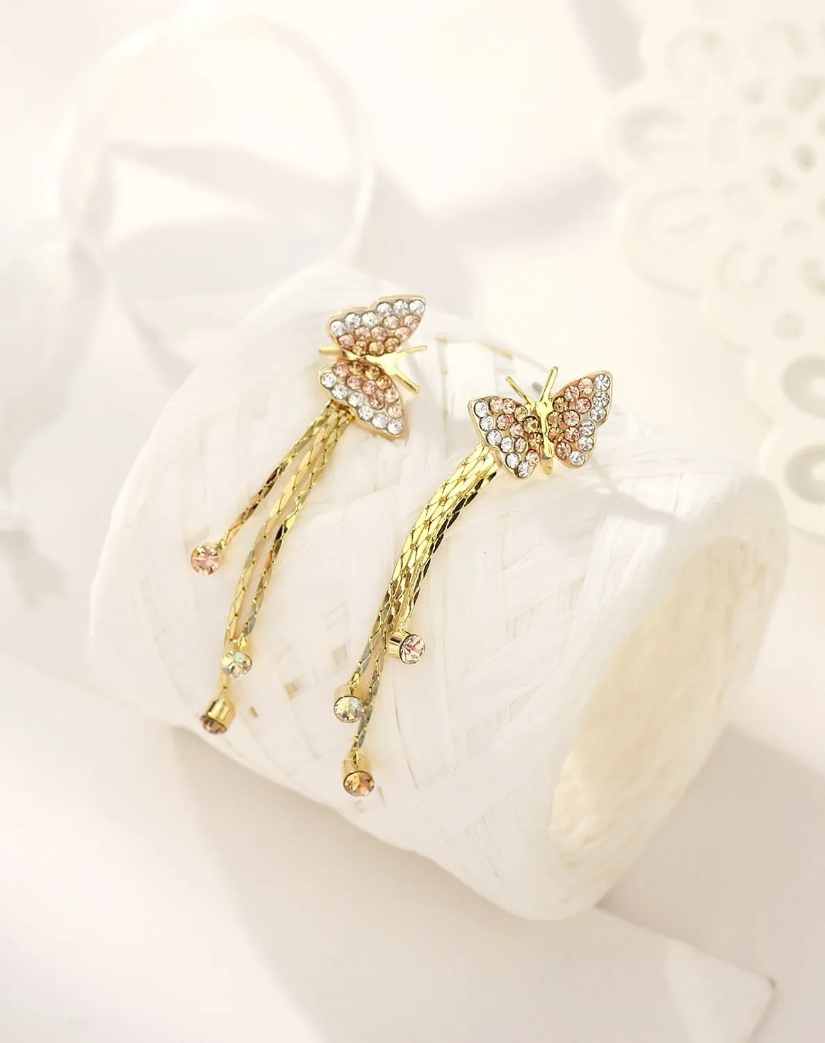 Yellow Chimes Danglers Earrings for Women Butterfly Shaped Gold Plated Crystal Dangler Earrings for Women and Girls