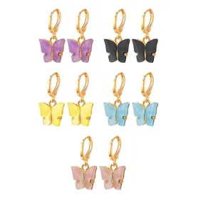 Yellow Chimes Earring For Women Combo Pack Of 5 Pairs Gold Toned Huggie Hoops With Attached Multicolor Butterfly Charm Hanging Earrings For Women and Girls