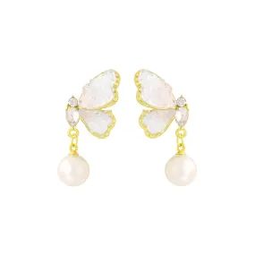 Yellow Chimes Earrings for Women and Girls Fashion White Drop earrings | Gold Plated Crystal Butterfly Pearl Drop Earrings | Birthday Gift for Girls and Women Anniversary Gift for Wife