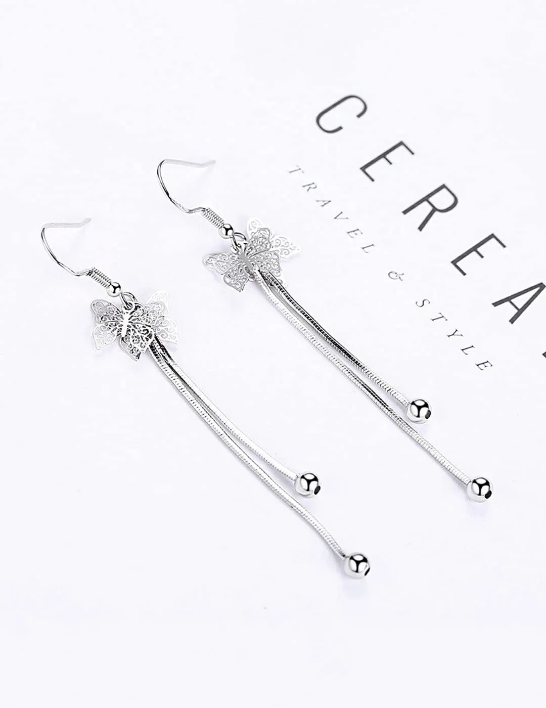 Yellow Chimes Earrings for Women and Girls Silver Dangler Earrings | Silver Toned Butterfly Long Chain Danglers Earrings for Women | Birthday Gift for girls and women Anniversary Gift for Wife