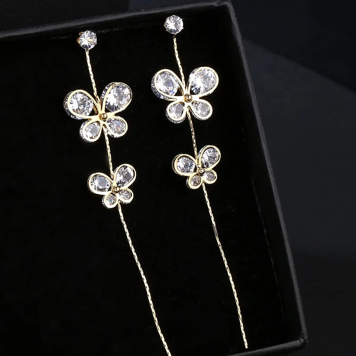 Yellow Chimes Earrings For Women Gold Tone Crystal Studded Butterfly Linear Chain Dangler Earrings For Women and Girls