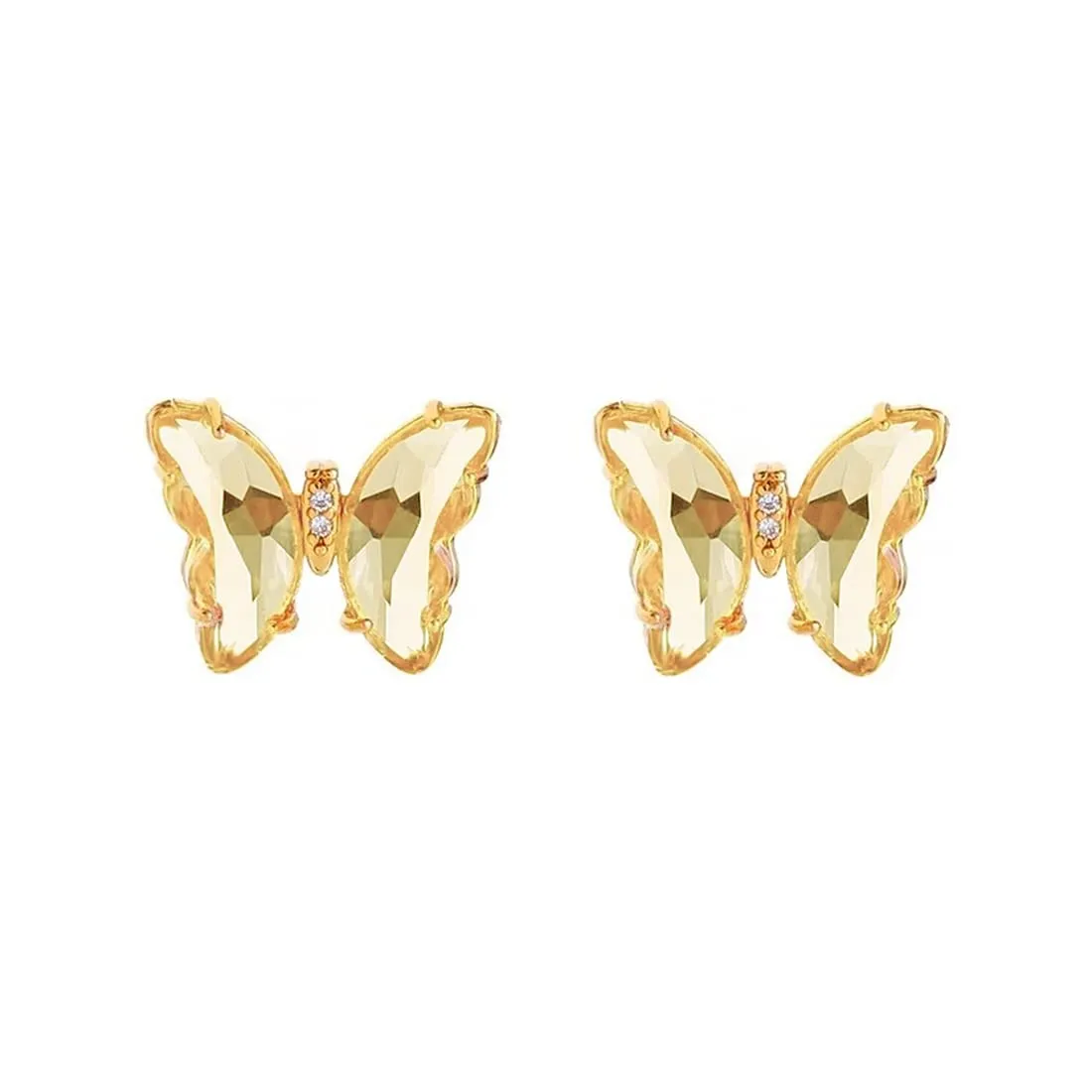 Yellow Chimes Elegant Latest Fashion Gold Plated Yellow Studded Crystal Butterfly Shaped Stud Earrings for Women and Girls