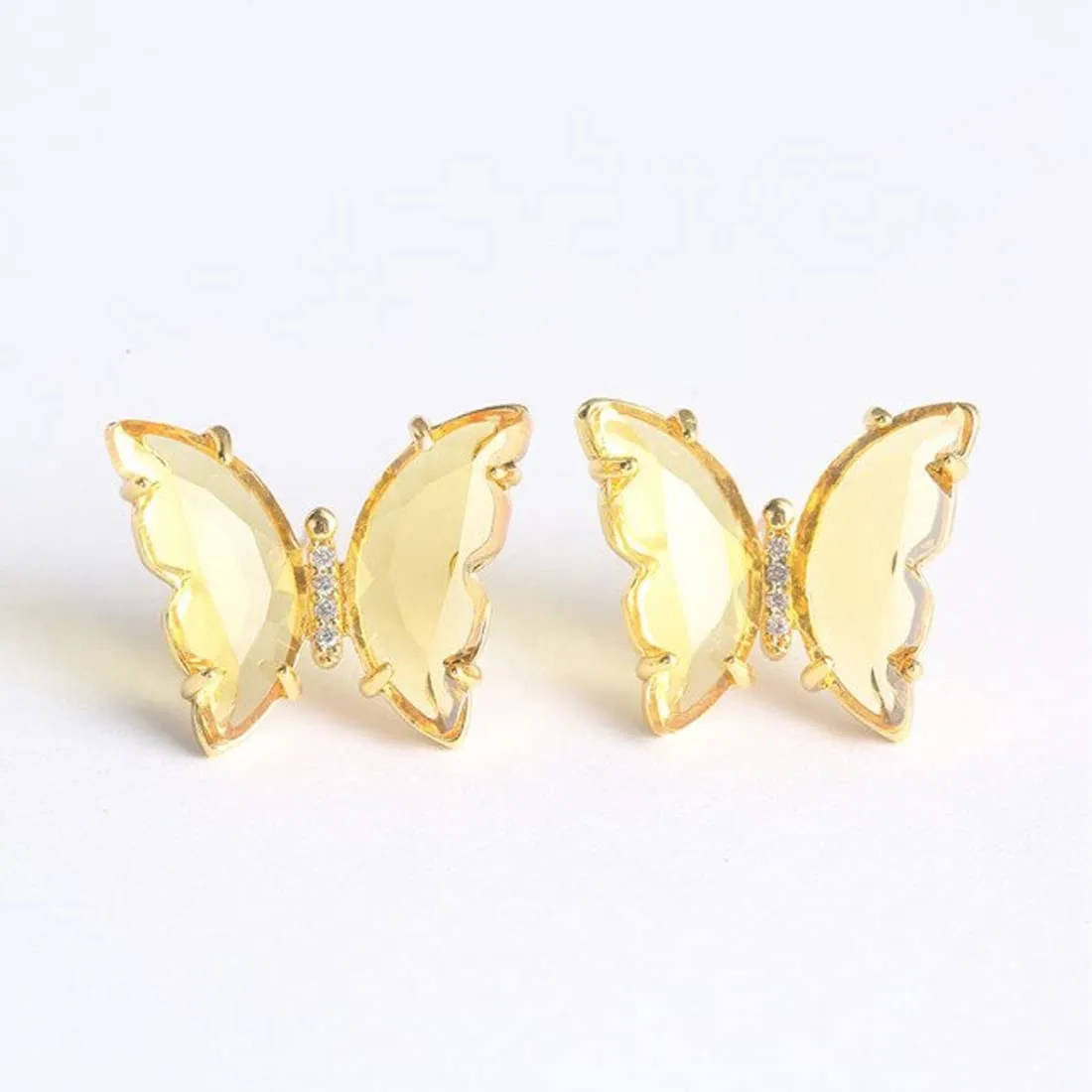 Yellow Chimes Elegant Latest Fashion Gold Plated Yellow Studded Crystal Butterfly Shaped Stud Earrings for Women and Girls