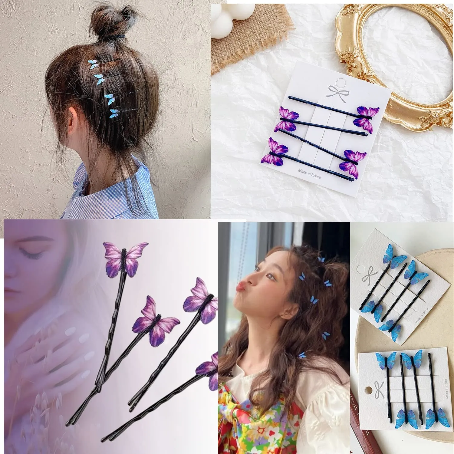 Yellow Chimes Hair Pins for Women Girls Hair Accessories for Women Hair Pin 8 Pcs Crystal Pink Butterfly Bobby Pins for Hair Pins for Girls Bobby Pins fro women Gift for Women and Girls